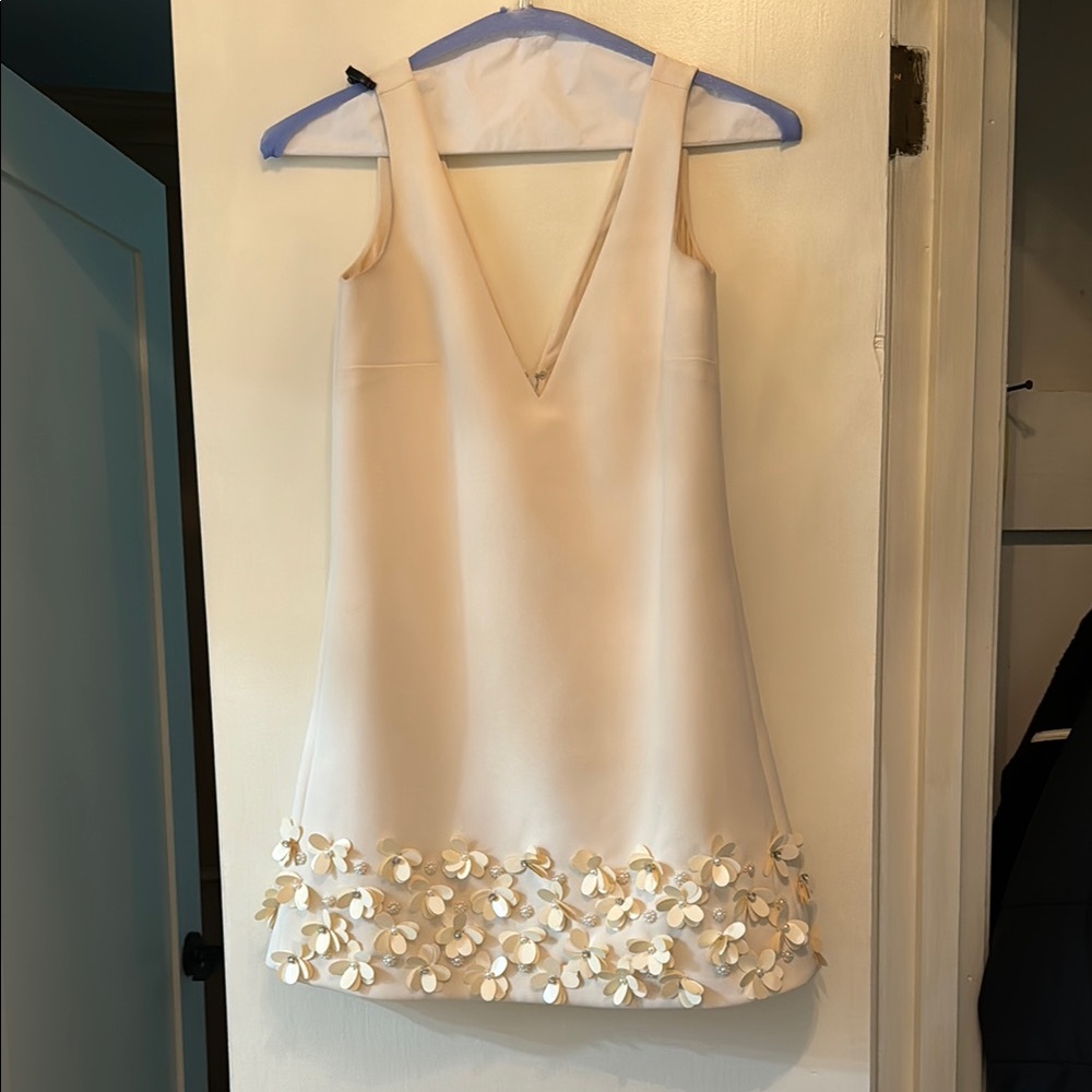 Self Portrait Floral Appliqué Crepe Minidress